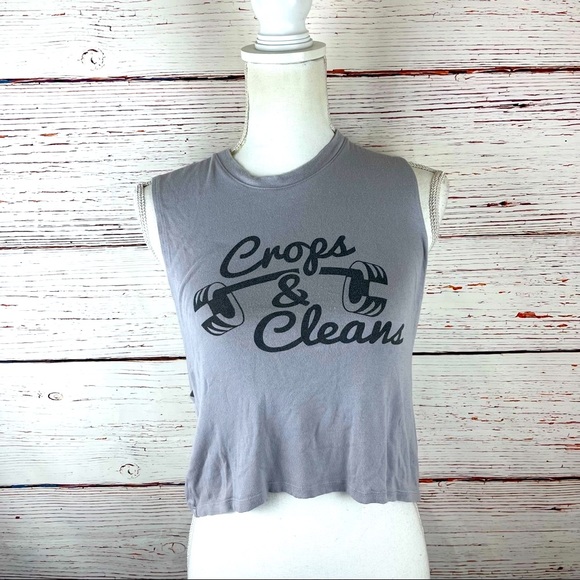 Tops - CrossFit “Crops & Cleans” Gray Muscle Crop Tank – Size M